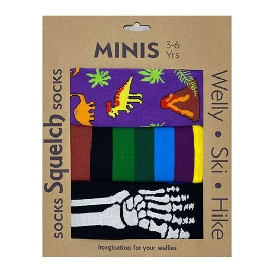 Three Squelch Mini Socks in a Gift Box